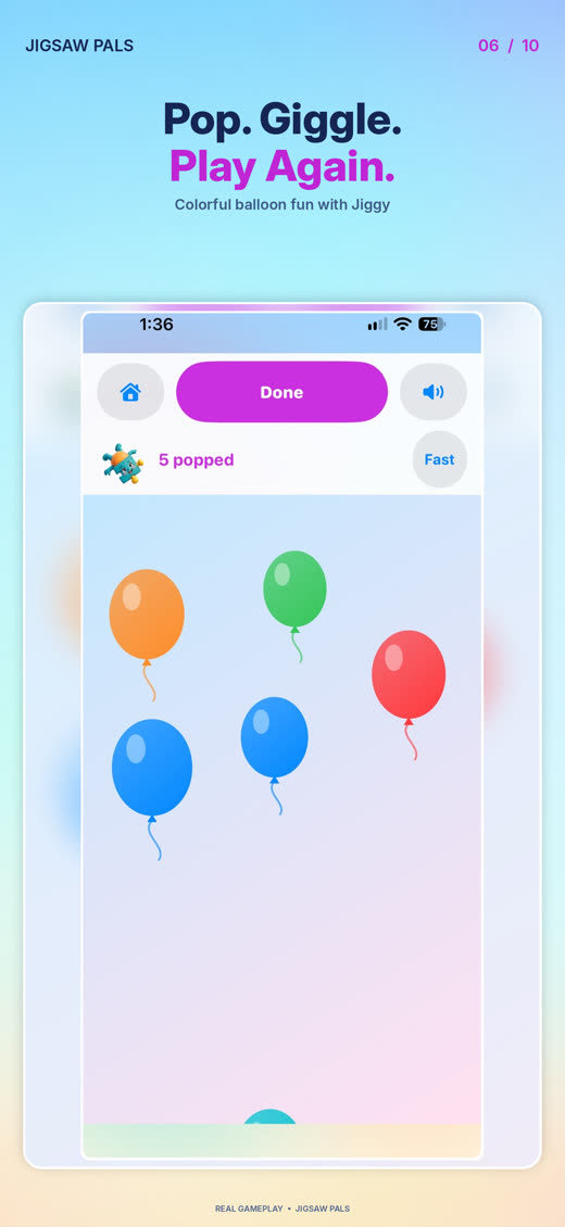 Balloon Pop game with Jiggy in Jigsaw Pals