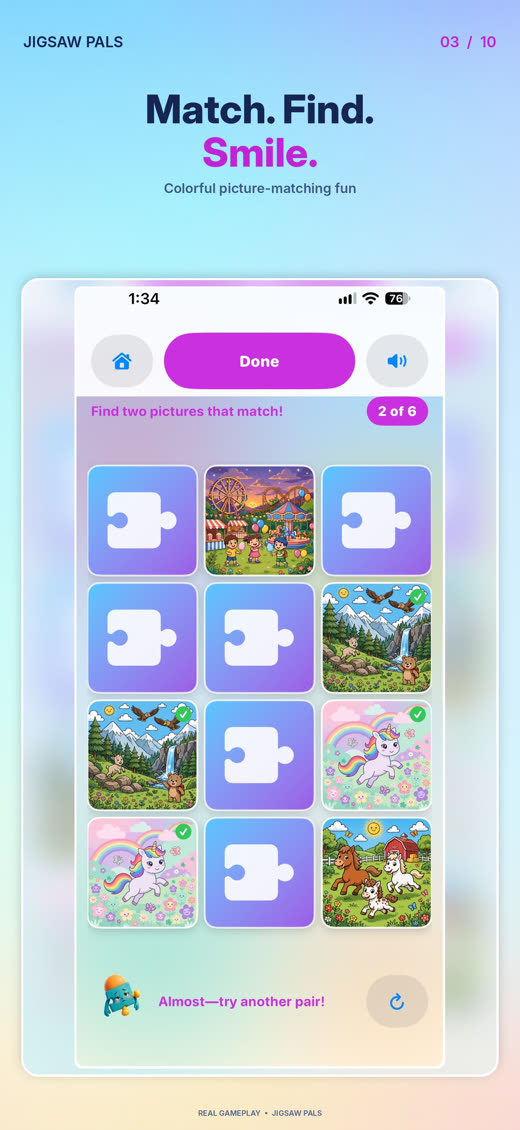 Memory Match card game in Jigsaw Pals