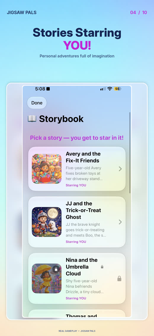 Personalized bedtime story in Jigsaw Pals